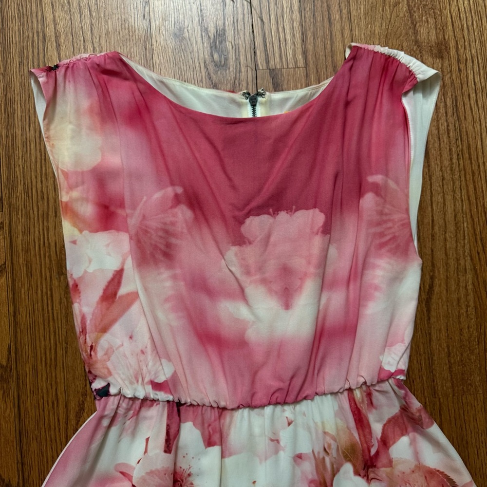 Alice + Olivia Cherry blossom watercolor sleeveless silk dress - Picture 4 of 13